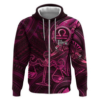 Personalised Polynesia Zodiac Libra Zip Hoodie Galaxy Polynesian Pattern Chest Tattoo Style LT14 Zip Hoodie Pink - Polynesian Pride
