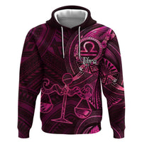 Personalised Polynesia Zodiac Libra Zip Hoodie Galaxy Polynesian Pattern Chest Tattoo Style LT14 Pullover Hoodie Pink - Polynesian Pride