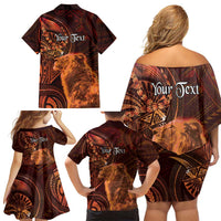 Personalised Polynesia Zodiac Leo Family Matching Off Shoulder Short Dress and Hawaiian Shirt Galaxy Polynesian Pattern Chest Tattoo Style