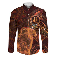 Personalised Polynesia Zodiac Leo Family Matching Tank Maxi Dress and Hawaiian Shirt Galaxy Polynesian Pattern Chest Tattoo Style LT14 Dad's Shirt - Long Sleeve Orange - Polynesian Pride