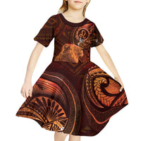 Personalised Polynesia Zodiac Leo Kid Short Sleeve Dress Galaxy Polynesian Pattern Chest Tattoo Style LT14 - Polynesian Pride