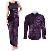 Personalised Polynesia Zodiac Virgo Couples Matching Tank Maxi Dress and Long Sleeve Button Shirt Galaxy Polynesian Pattern Chest Tattoo Style