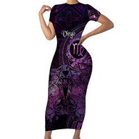 Personalised Polynesia Zodiac Virgo Short Sleeve Bodycon Dress Galaxy Polynesian Pattern Chest Tattoo Style LT14 Long Dress Purple - Polynesian Pride