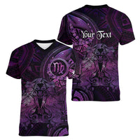 Personalised Polynesia Zodiac Virgo Women V-Neck T-Shirt Galaxy Polynesian Pattern Chest Tattoo Style LT14 - Polynesian Pride