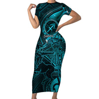 Personalised Polynesia Zodiac Sagittarius Family Matching Short Sleeve Bodycon Dress and Hawaiian Shirt Galaxy Polynesian Pattern Chest Tattoo Style