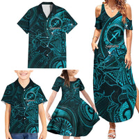 Personalised Polynesia Zodiac Sagittarius Family Matching Summer Maxi Dress and Hawaiian Shirt Galaxy Polynesian Pattern Chest Tattoo Style