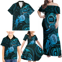 Personalised Polynesia Zodiac Aquarius Family Matching Off Shoulder Maxi Dress and Hawaiian Shirt Galaxy Polynesian Pattern Chest Tattoo Style