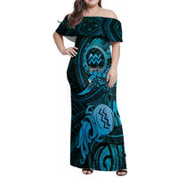 Personalised Polynesia Zodiac Aquarius Family Matching Off Shoulder Maxi Dress and Hawaiian Shirt Galaxy Polynesian Pattern Chest Tattoo Style
