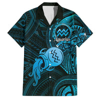 Personalised Polynesia Zodiac Aquarius Family Matching Off Shoulder Short Dress and Hawaiian Shirt Galaxy Polynesian Pattern Chest Tattoo Style LT14 Dad's Shirt - Short Sleeve Blue - Polynesian Pride
