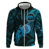 Personalised Polynesia Zodiac Aquarius Zip Hoodie Galaxy Polynesian Pattern Chest Tattoo Style LT14 Zip Hoodie Blue - Polynesian Pride