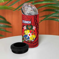 Hawaii And Tonga 4 in 1 Can Cooler Tumbler Shark Tattoo With Tongan Coat Of Arms