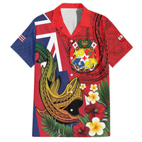 Hawaii And Tonga Family Matching Long Sleeve Bodycon Dress and Hawaiian Shirt Shark Tattoo With Tongan Coat Of Arms