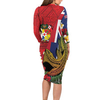 Hawaii And Tonga Long Sleeve Bodycon Dress Shark Tattoo With Tongan Coat Of Arms