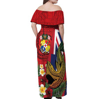 Hawaii And Tonga Off Shoulder Maxi Dress Shark Tattoo With Tongan Coat Of Arms