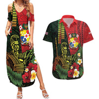 Hawaii And Tonga Couples Matching Summer Maxi Dress and Hawaiian Shirt King Kamehameha Tribal Ngatu Pattern