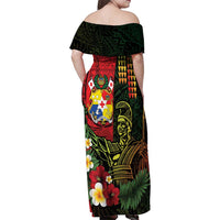 Hawaii And Tonga Family Matching Off Shoulder Maxi Dress and Hawaiian Shirt King Kamehameha Tribal Ngatu Pattern