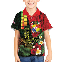 Hawaii And Tonga Family Matching Short Sleeve Bodycon Dress and Hawaiian Shirt King Kamehameha Tribal Ngatu Pattern