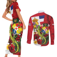 Hawaii And Tonga Couples Matching Short Sleeve Bodycon Dress and Long Sleeve Button Shirt King Kalakaua Tribal Gecko Tongan Ngatu