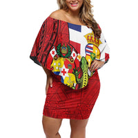 Hawaii And Tonga Family Matching Off Shoulder Short Dress and Hawaiian Shirt King Kalakaua Tribal Gecko Tongan Ngatu