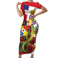 Hawaii And Tonga Family Matching Short Sleeve Bodycon Dress and Hawaiian Shirt King Kalakaua Tribal Gecko Tongan Ngatu