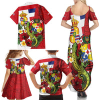 Hawaii And Tonga Family Matching Summer Maxi Dress and Hawaiian Shirt King Kalakaua Tribal Gecko Tongan Ngatu