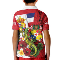 Hawaii And Tonga Kid Polo Shirt King Kalakaua Tribal Gecko Tongan Ngatu