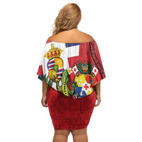 Hawaii And Tonga Off Shoulder Short Dress King Kalakaua Tribal Gecko Tongan Ngatu