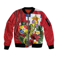 Hawaii And Tonga Sleeve Zip Bomber Jacket King Kalakaua Tribal Gecko Tongan Ngatu
