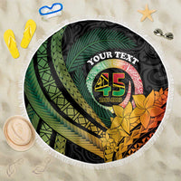 Personalised Vanuatu Independence Day Beach Blanket July 30 Pig Tusk Long God Yumi Stanap LT14 One Size 150cm Black - Polynesian Pride