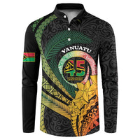 Personalised Vanuatu Independence Day Button Sweatshirt July 30 Pig Tusk Long God Yumi Stanap LT14 Black - Polynesian Pride