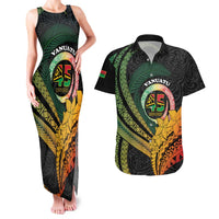 Personalised Vanuatu Independence Day Couples Matching Tank Maxi Dress and Hawaiian Shirt July 30 Pig Tusk Long God Yumi Stanap LT14 Black - Polynesian Pride