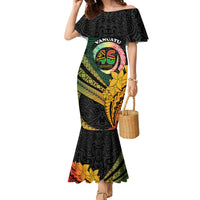 Personalised Vanuatu Independence Day Family Matching Mermaid Dress and Hawaiian Shirt July 30 Pig Tusk Long God Yumi Stanap LT14 Mom's Dress Black - Polynesian Pride