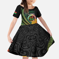 Personalised Vanuatu Independence Day Family Matching Off The Shoulder Long Sleeve Dress and Hawaiian Shirt July 30 Pig Tusk Long God Yumi Stanap LT14 Daughter's Dress Black - Polynesian Pride