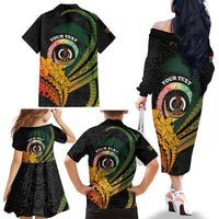 Personalised Vanuatu Independence Day Family Matching Off The Shoulder Long Sleeve Dress and Hawaiian Shirt July 30 Pig Tusk Long God Yumi Stanap LT14 - Polynesian Pride