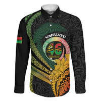 Personalised Vanuatu Independence Day Family Matching Off Shoulder Short Dress and Hawaiian Shirt July 30 Pig Tusk Long God Yumi Stanap LT14 Dad's Shirt - Long Sleeve Black - Polynesian Pride
