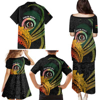 Personalised Vanuatu Independence Day Family Matching Puletasi and Hawaiian Shirt July 30 Pig Tusk Long God Yumi Stanap