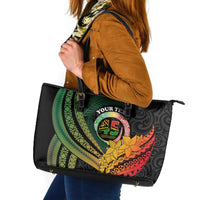 Personalised Vanuatu Independence Day Leather Tote Bag July 30 Pig Tusk Long God Yumi Stanap LT14 Black - Polynesian Pride