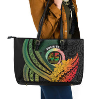 Personalised Vanuatu Independence Day Leather Tote Bag July 30 Pig Tusk Long God Yumi Stanap LT14 - Polynesian Pride