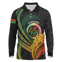 Personalised Vanuatu Independence Day Long Sleeve Polo Shirt July 30 Pig Tusk Long God Yumi Stanap LT14 Black - Polynesian Pride