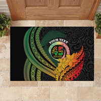 Personalised Vanuatu Independence Day Rubber Doormat July 30 Pig Tusk Long God Yumi Stanap LT14 Black - Polynesian Pride