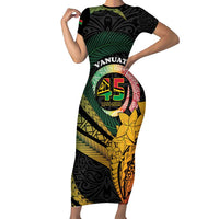 Personalised Vanuatu Independence Day Short Sleeve Bodycon Dress July 30 Pig Tusk Long God Yumi Stanap LT14 Long Dress Black - Polynesian Pride