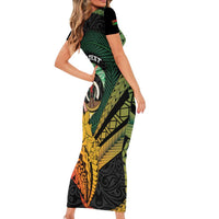 Personalised Vanuatu Independence Day Short Sleeve Bodycon Dress July 30 Pig Tusk Long God Yumi Stanap LT14 - Polynesian Pride