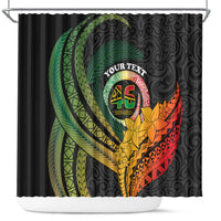 Personalised Vanuatu Independence Day Shower Curtain July 30 Pig Tusk Long God Yumi Stanap LT14 Black - Polynesian Pride