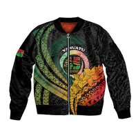 Personalised Vanuatu Independence Day Sleeve Zip Bomber Jacket July 30 Pig Tusk Long God Yumi Stanap