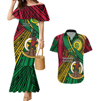 Halo Vanuatu Couples Matching Mermaid Dress and Hawaiian Shirt Happy 46th Independence Anniversary LT14 Black - Polynesian Pride