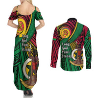 Halo Vanuatu Couples Matching Summer Maxi Dress and Long Sleeve Button Shirt Happy 46th Independence Anniversary LT14 - Polynesian Pride