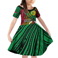 Halo Vanuatu Family Matching Off Shoulder Short Dress and Hawaiian Shirt Happy 46th Independence Anniversary LT14 Daughter's Dress Black - Polynesian Pride