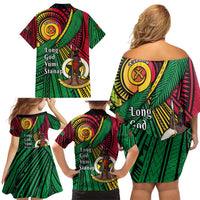 Halo Vanuatu Family Matching Off Shoulder Short Dress and Hawaiian Shirt Happy 46th Independence Anniversary LT14 - Polynesian Pride