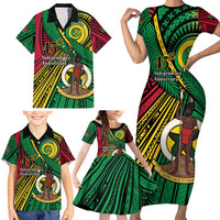 Halo Vanuatu Family Matching Short Sleeve Bodycon Dress and Hawaiian Shirt Happy 45th Independence Anniversary