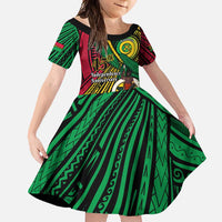 Halo Vanuatu Family Matching Summer Maxi Dress and Hawaiian Shirt Happy 46th Independence Anniversary LT14 Daughter's Dress Black - Polynesian Pride